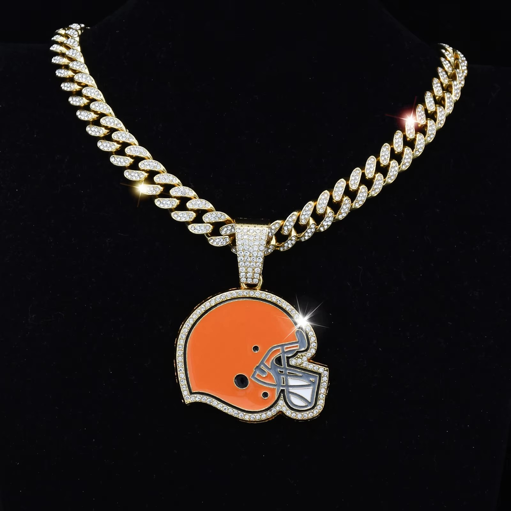 Cleveland Browns Football Bling Necklace Fashion Cubic Zirconia Chain