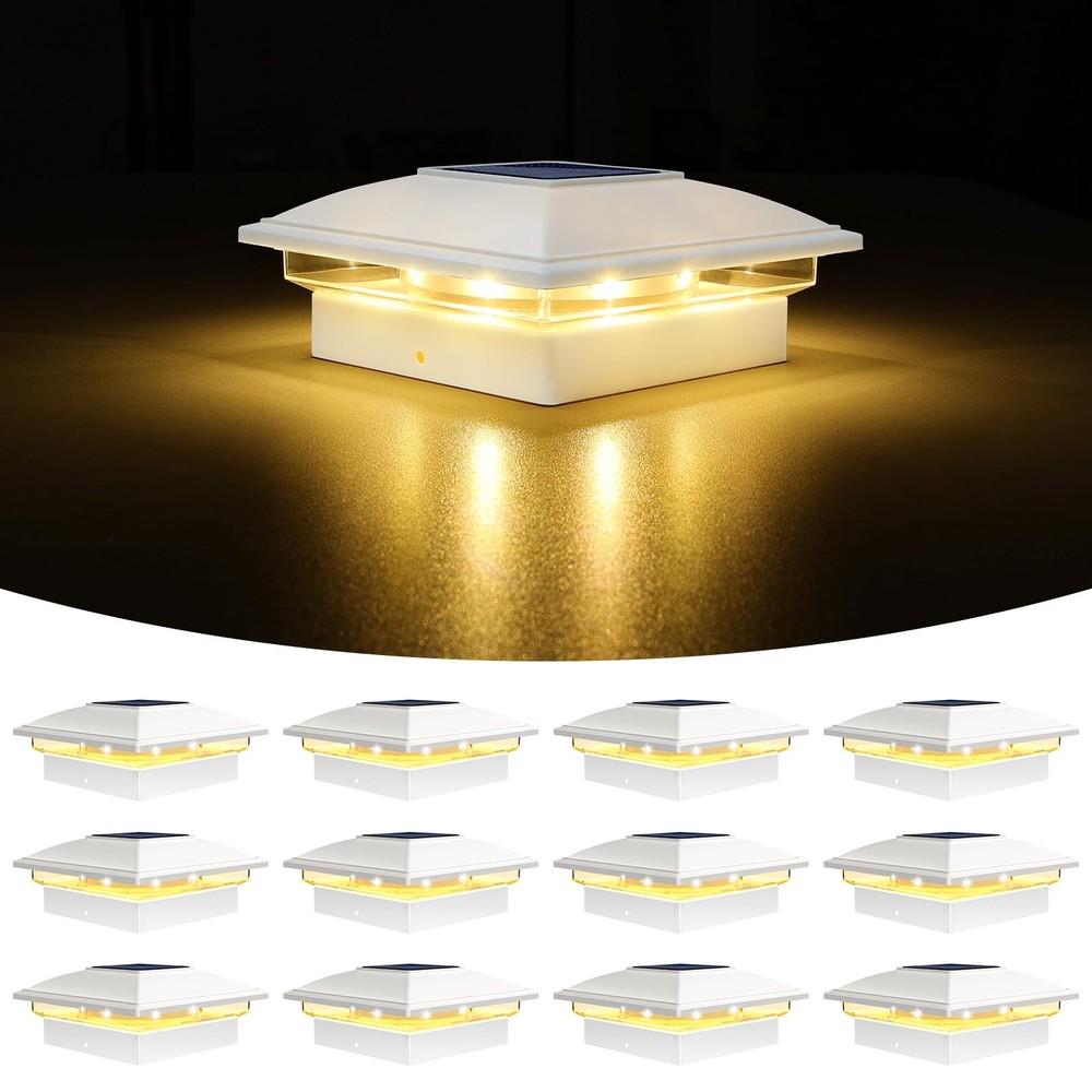 Solar Post Cap Lights Outdoor Waterproof 12-Pack for Fences & Decks
