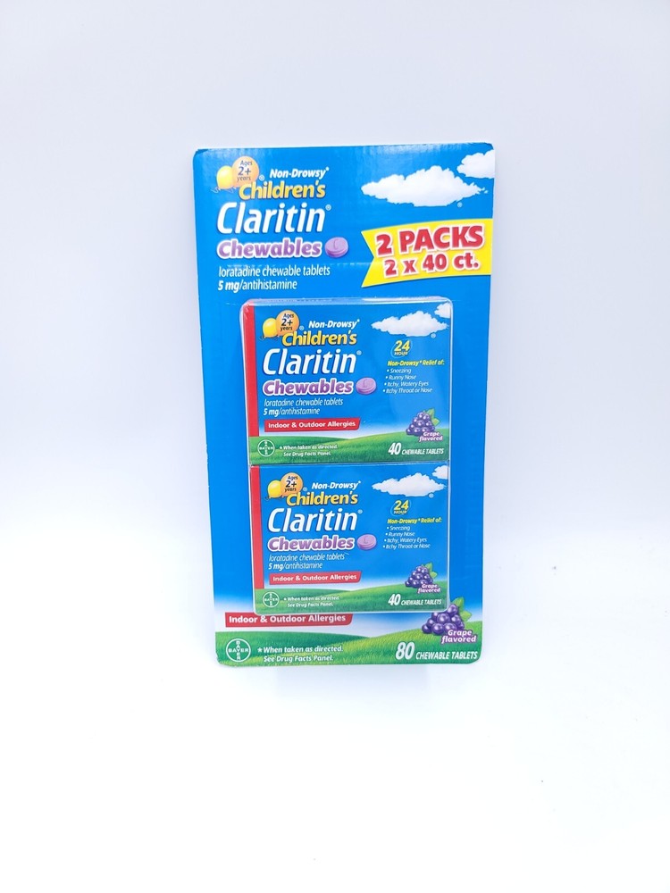 Claritin Children's Indoor/Outdoor Grape Flavor 80 Chewable Tablets (E6)
