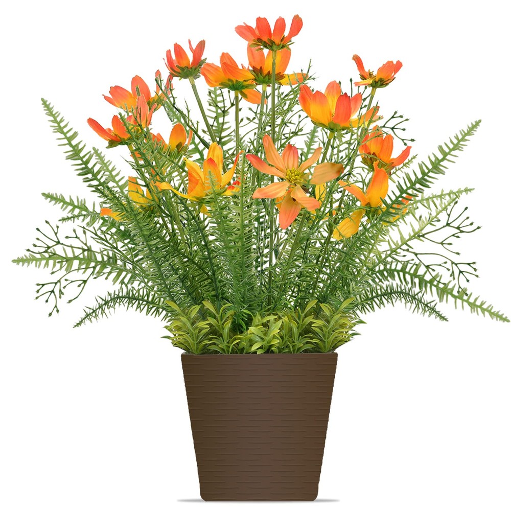 Silk Coreopsis Faux Flowers in Pot for Home Garden Decoration  