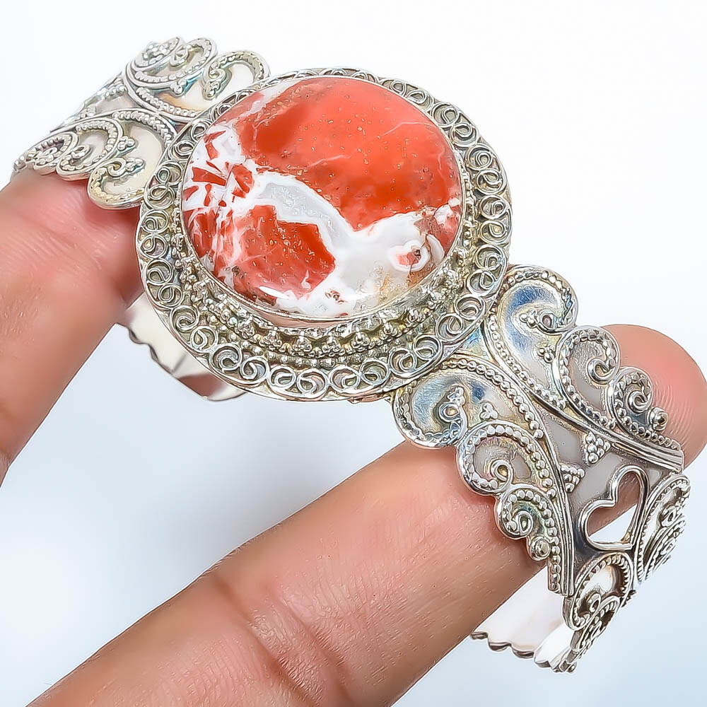 Designer Brecciated Jasper Gemstone 925 Sterling Silver Bali Cuff Adst. T78 A380