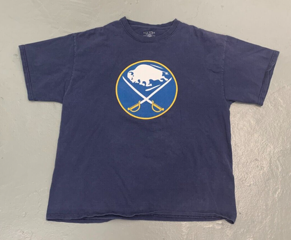 Vintage BUFFALO SABRES Old Time Hockey T-Shirt Bison Swords Puck NHL Licensed XL
