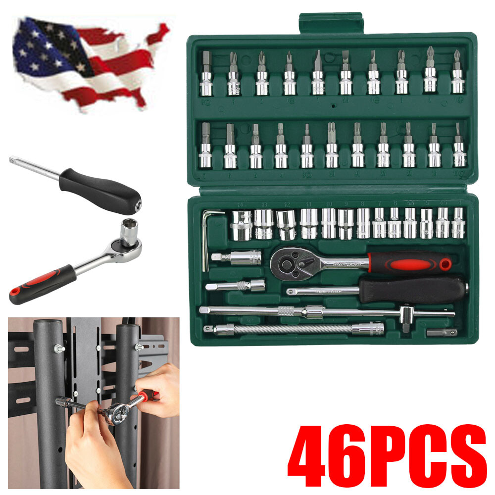 46-Piece 1/4-Inch Drive Socket Ratchet Wrench Set for Car Repair with Storage Case