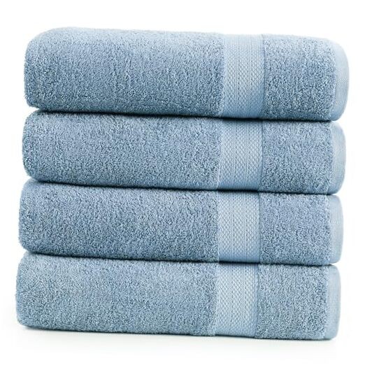 100% Cotton 4-Pack Ring Spun Bath Towels 28x54 Inches in Blue