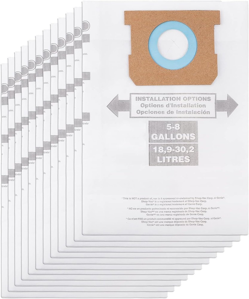 12 Pcs For Shop-Vac 90661 Bag Type E / H for 5-8 Gallon Vacuum - 9066100 Bags