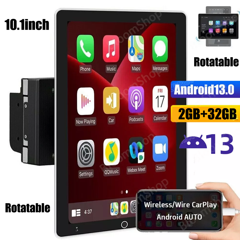 10.1 Inch Android 13 Car Stereo with Apple Carplay 2 Din 2+32GB Rotating GPS Navigation