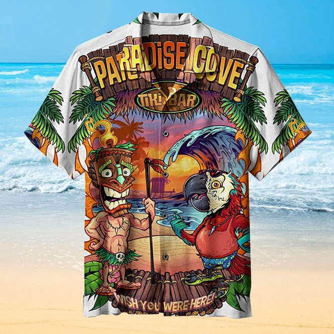 Colorful Tiki and parrot 3D Print Hawaiian Shirt