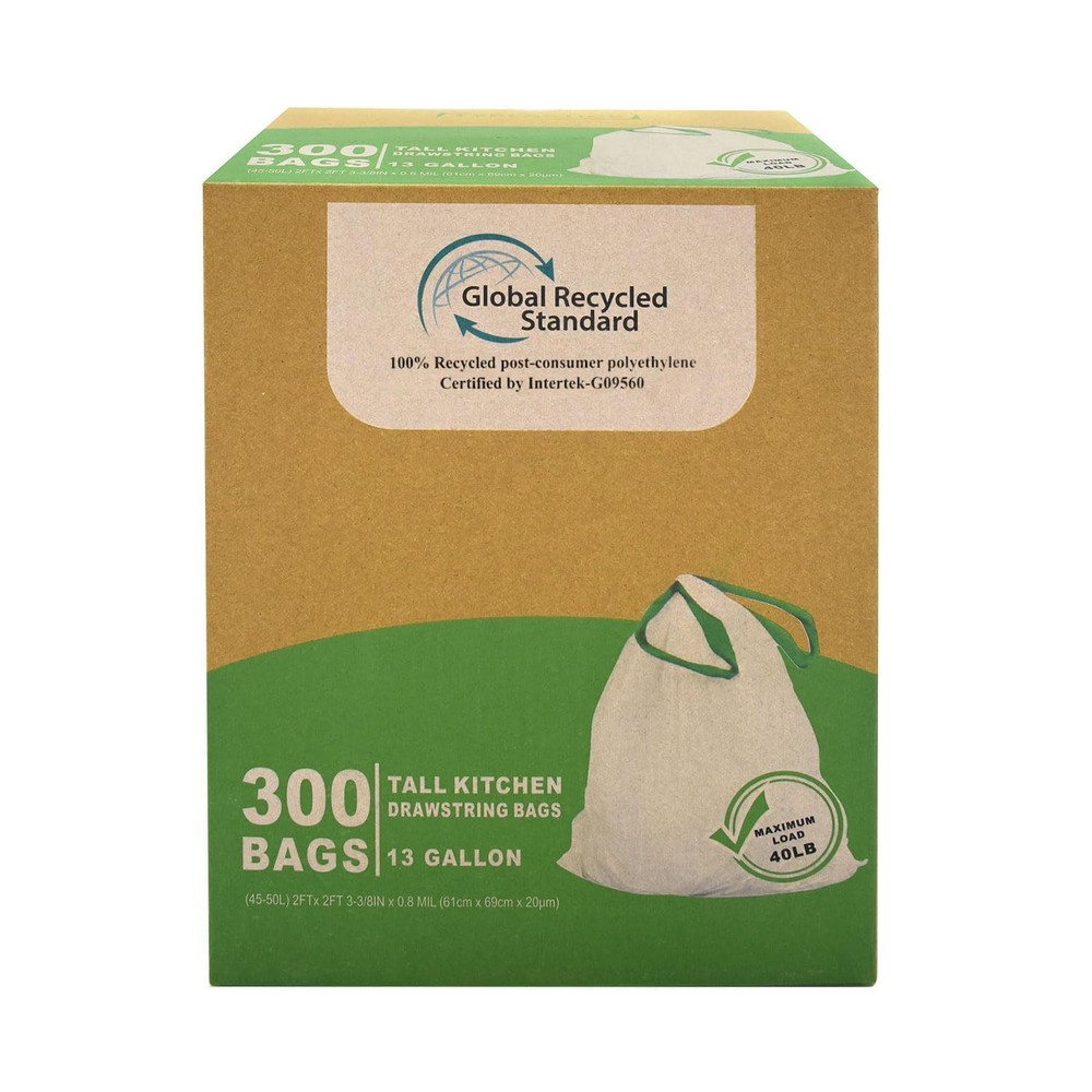 Bolsas de basura con cordón de cocina de 13 galones de alto, compatibles con GRS, ecológicas...