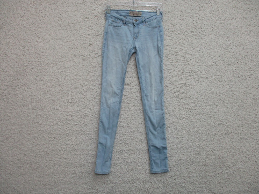 Hollister Jeans 0R Womens Blue Denim Mid Rise Super Skinny Stretch Casual Logo