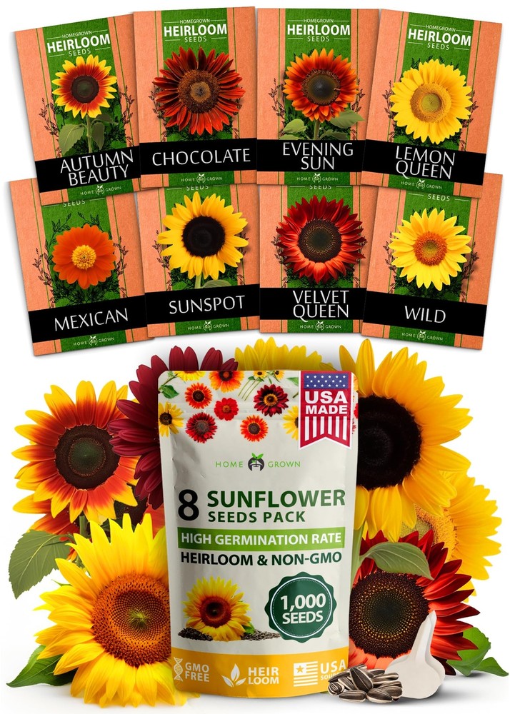 Sunflower Seeds for Planting | 8 Varieties |1000+ Sun Flower Seeds Packets to...