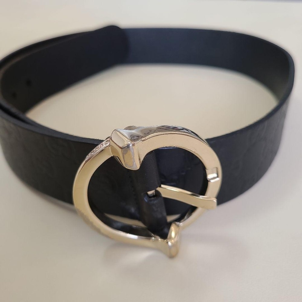 Authentic GUCCI Black Silver Leather Belt with Buckle Hardware Made in Italy Pre-Owned