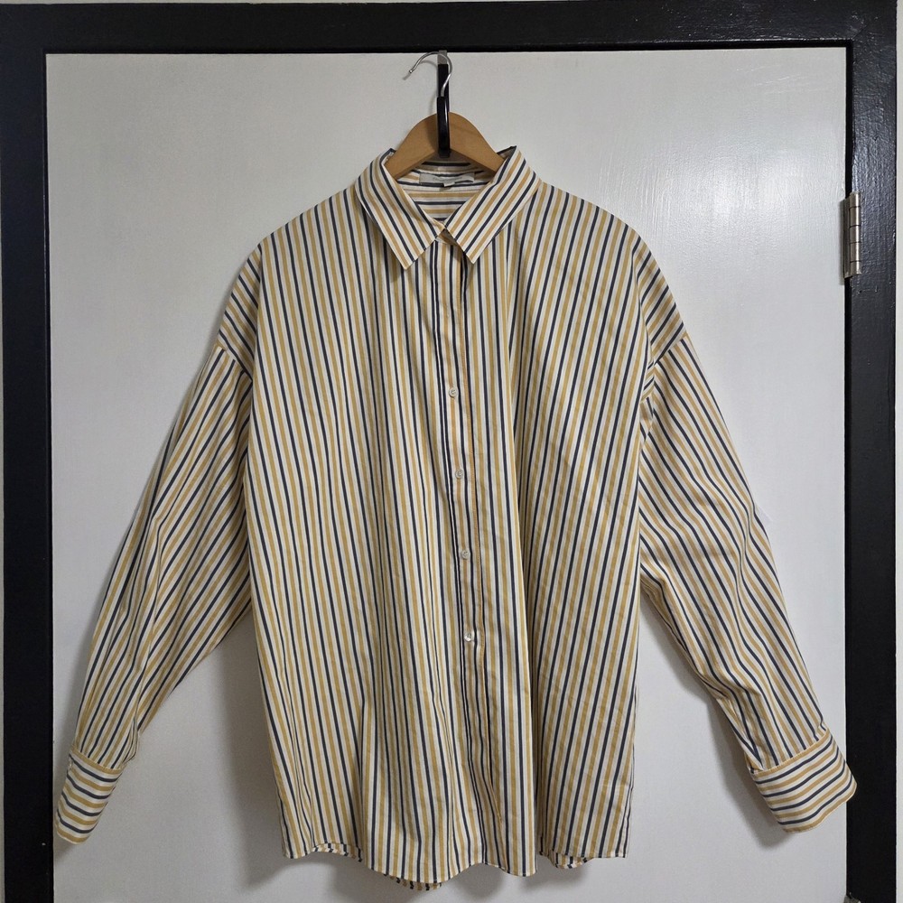 Favorite Daughter Ex Boyfriend Shirt Womens Blue & Yellow Pinstripe Oxford M