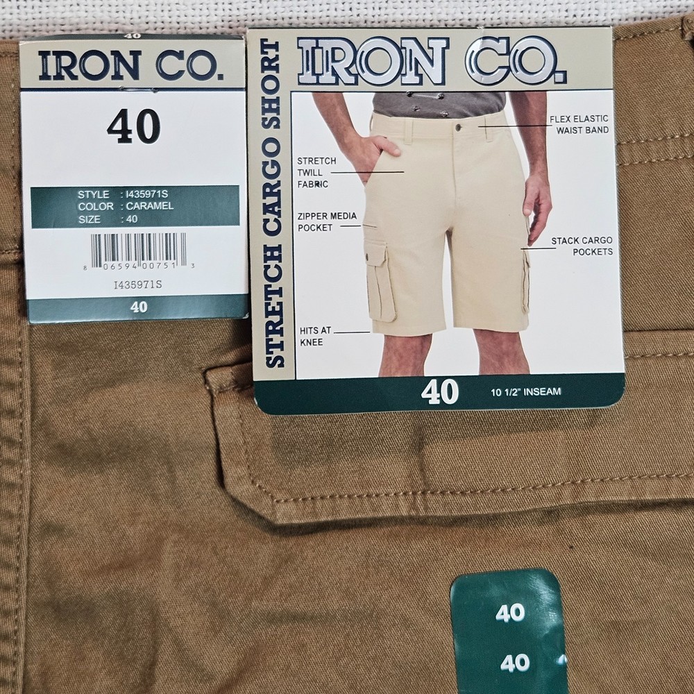 Shorts Cargo Stretch Caramel Color Zipper Media Pocket Mens 40 Waist By IRON CO.