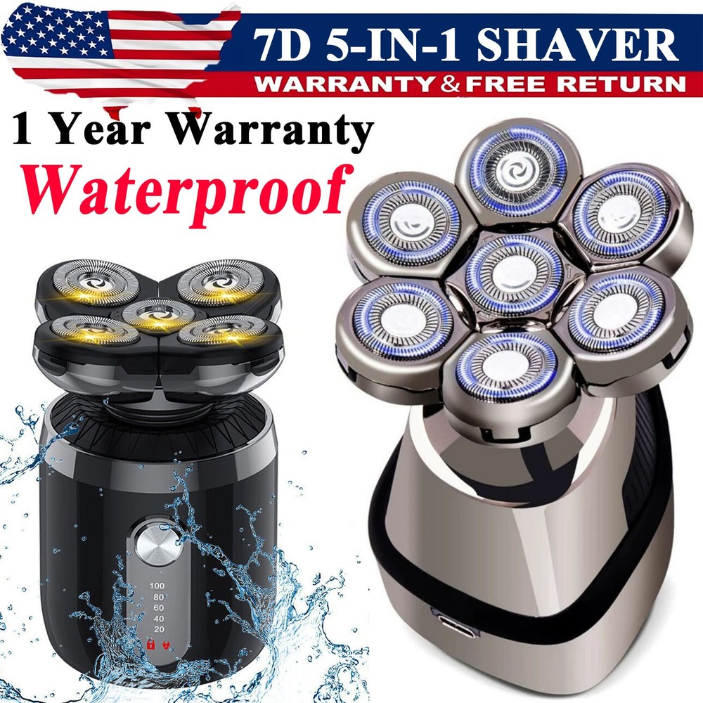 7D 5-in-1 Cordless Wet Dry Electric Shaver Trimmer for Men Bald Head Razor