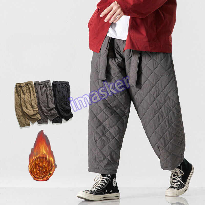 Men's Trousers Warm Pants Padded Linen Cotton Loose Elastic Waist Winter