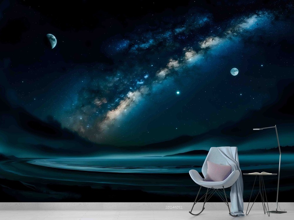 3D Starry Sky Moon Ocean Night Scene Wall Murals Wallpaper Murals Wall Sticker