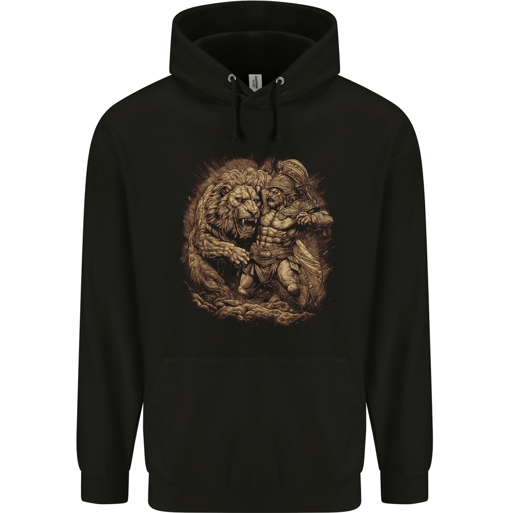 A Gladiator Fighting a Lion Warrior Gym MMA Mens 80% Cotton Hoodie