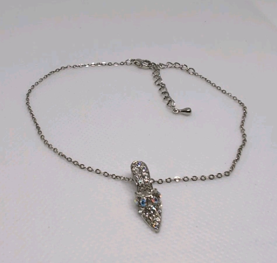 Vintage Silver Plated Rhinestone Shoe Charm Adjustable Anklet