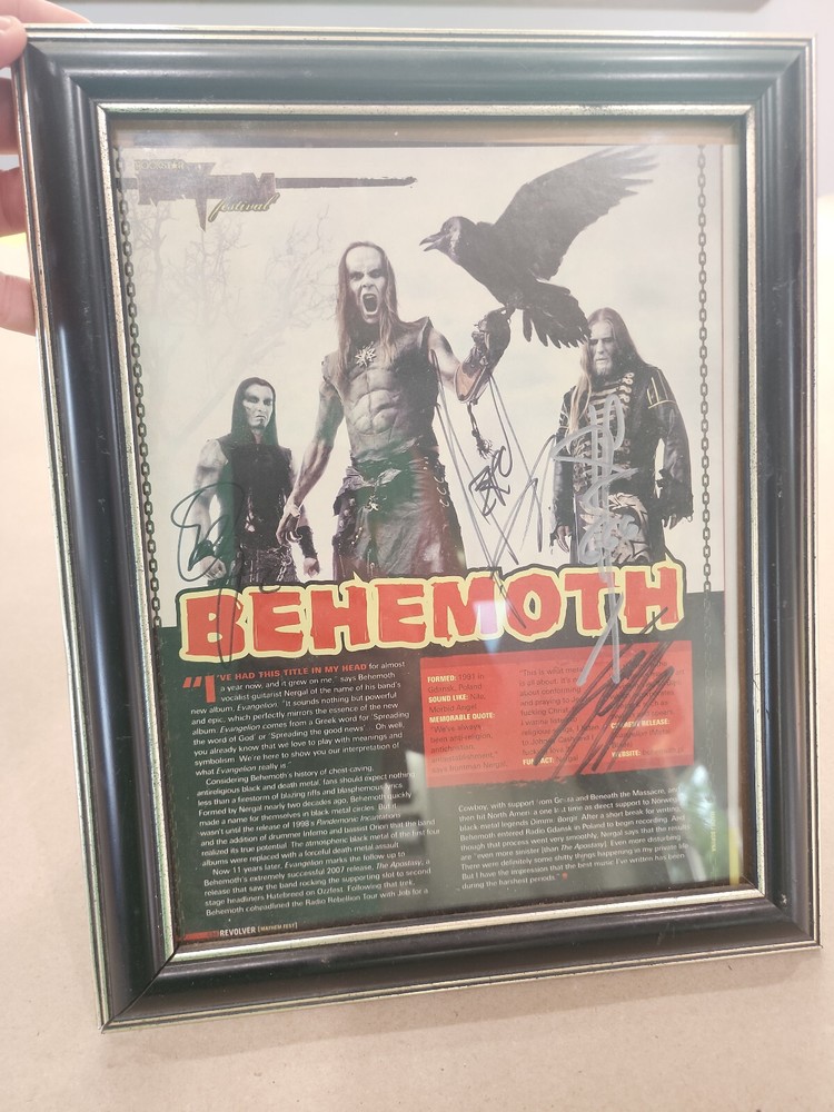 Behemoth Polish Metal Band Signed Autographed Page x 4 Framed Magazine