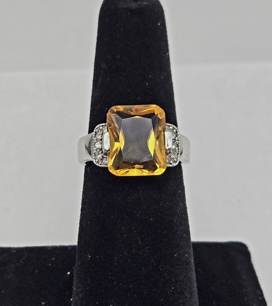 Vintage Sterling Silver Citrine Yellow Gemstone Cocktail Ring Size 6 - 5.5g