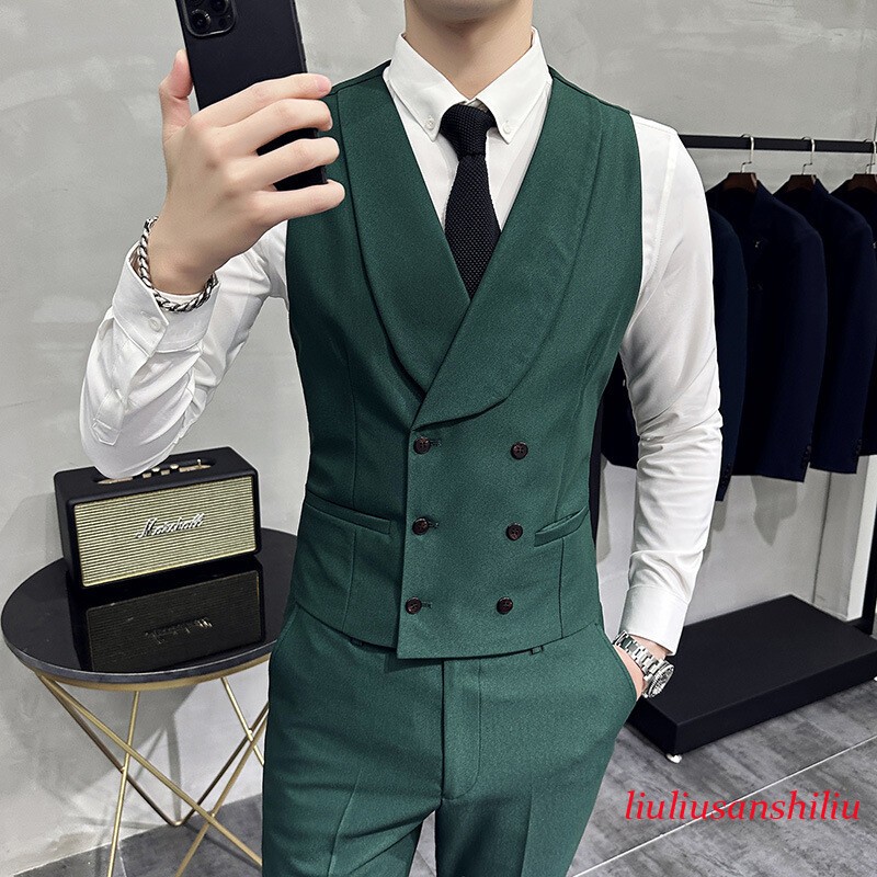 Men Suit-Vest Slim Wedding Business Double Breasted Formal Lapel Waistcoat Tops