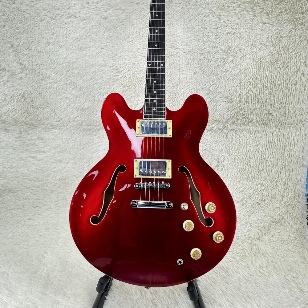New Red ES-335 Semi-Hollow Electric Guitar with Fixed Bridge and Black Fretboard