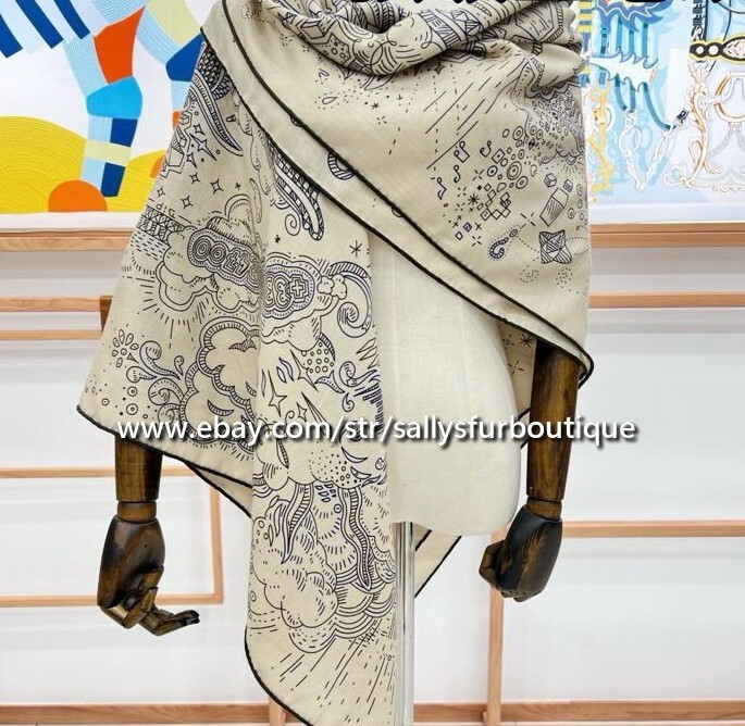 2025 Sallys 70% Cashmere & 30% Silk Carriage Print Double Face Scarf Shawl 53