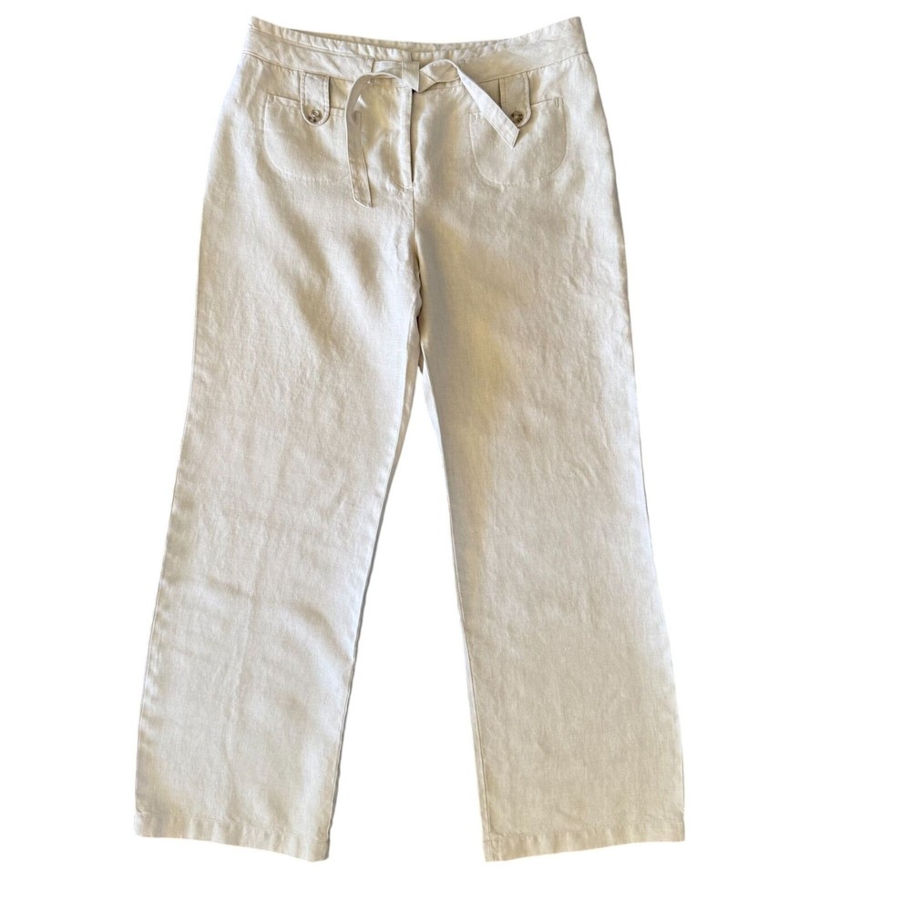 Charter Club Full Length Linen Pants Size 14 Womens Relaxed Fit Cream Pocket