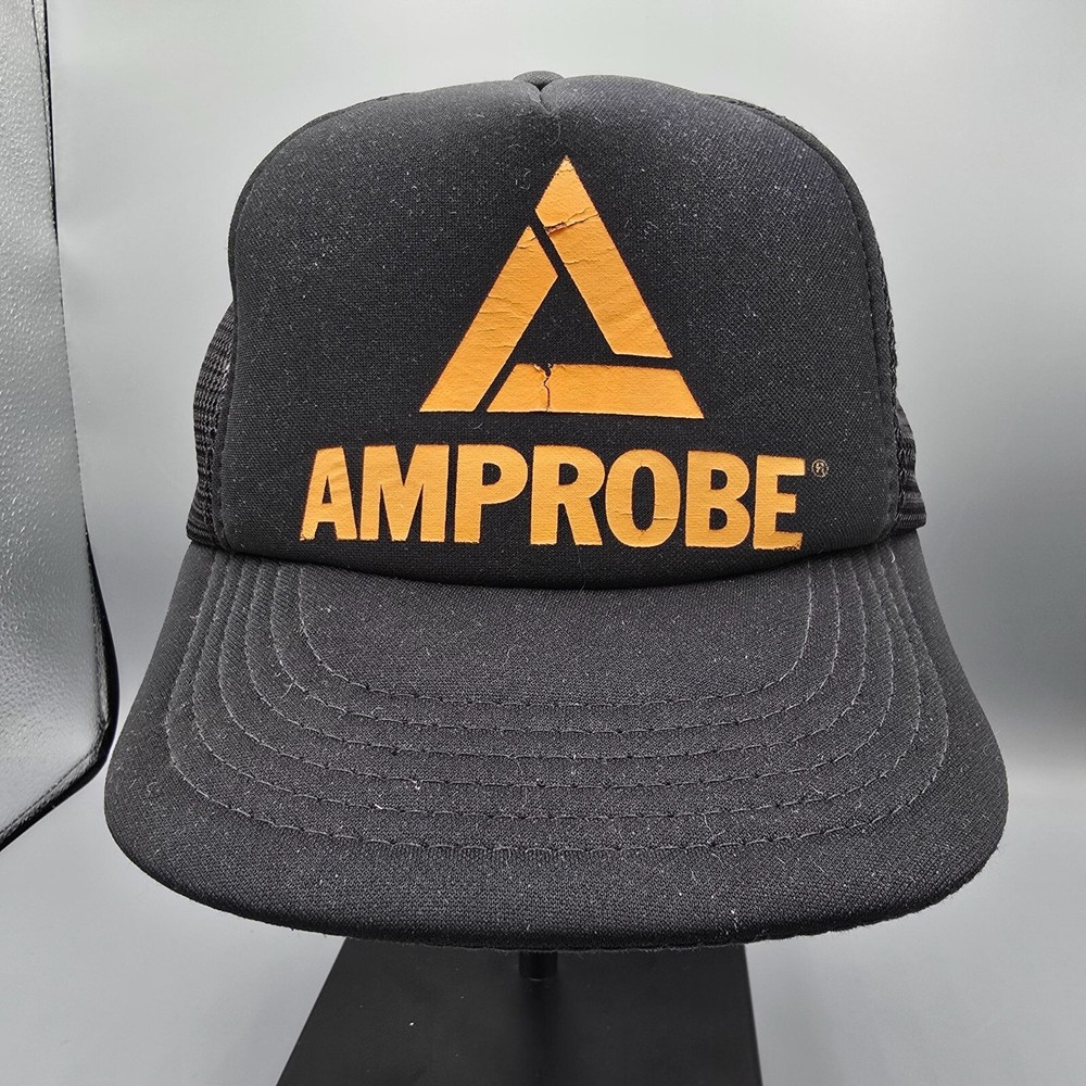 Vintage 1980s Amprobe Logo Mesh Snapback Black Designer Award Trucker Hat