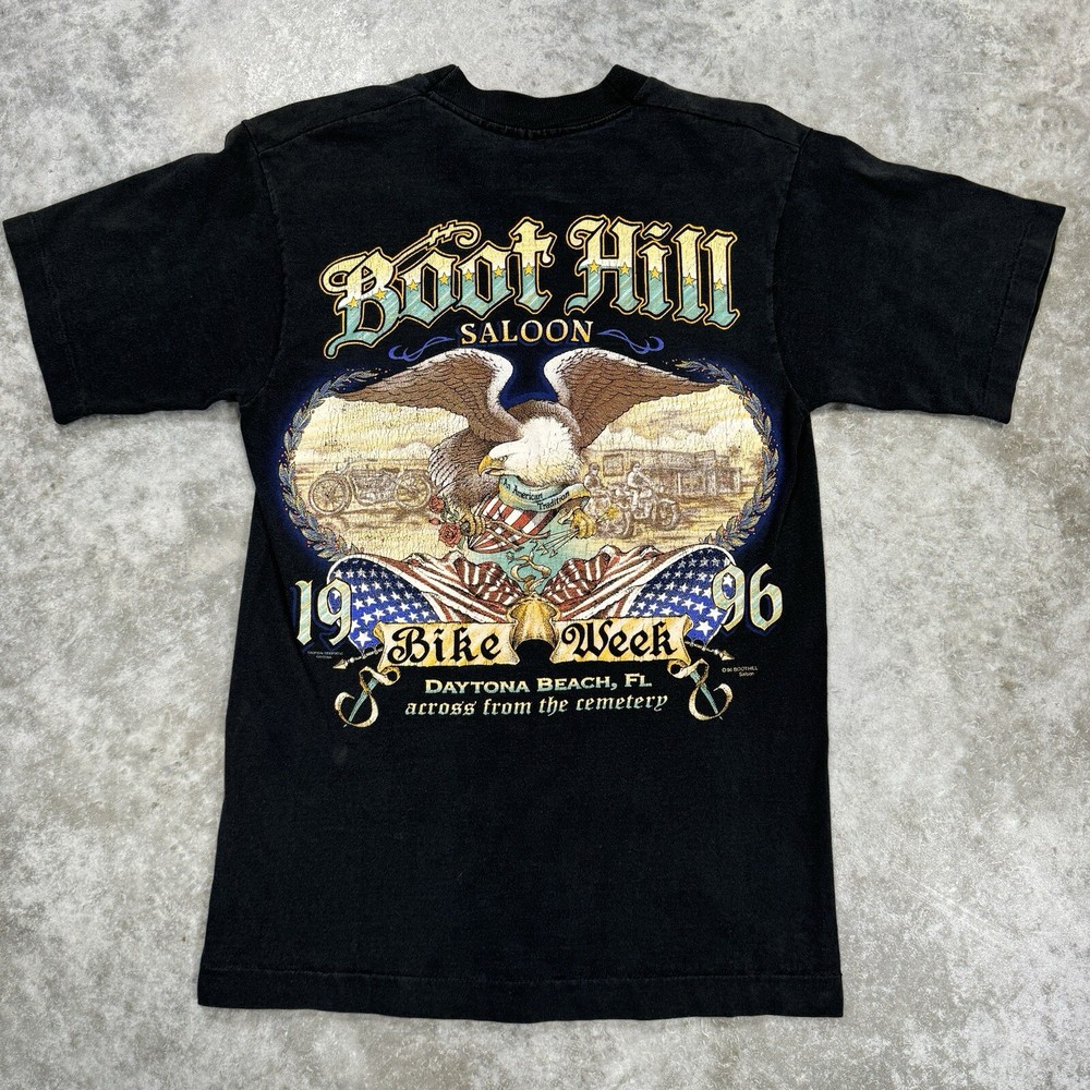 Vintage Boot Hill Saloon 1996 t shirt bike week size small distressed pocket tee
