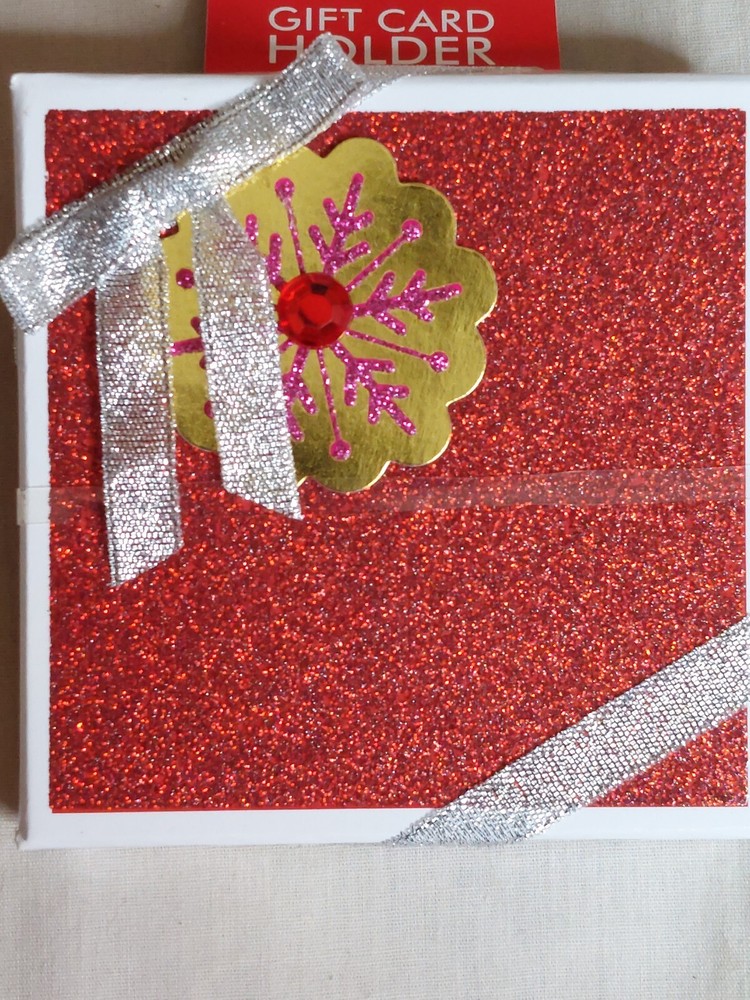 Christmas Gift Card Money Holder Red Glitter Box With Bow Give A Gift-image