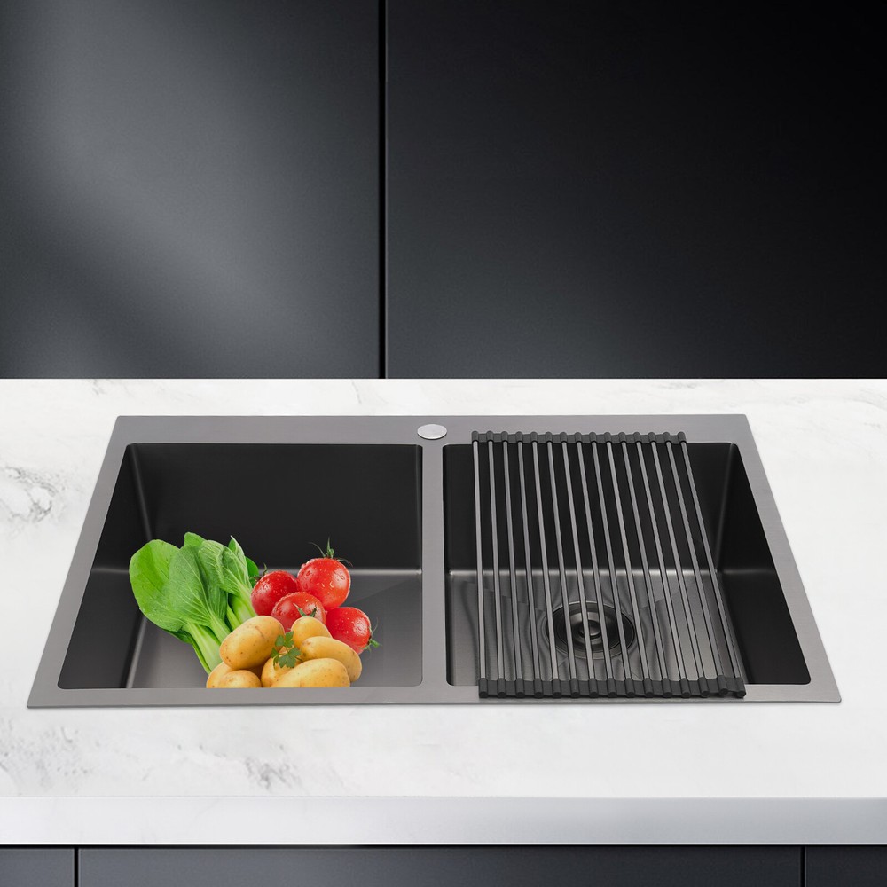 Nano Stainless Steel Double Bowl Topmount Kitchen Sink Scratch-Resistant
