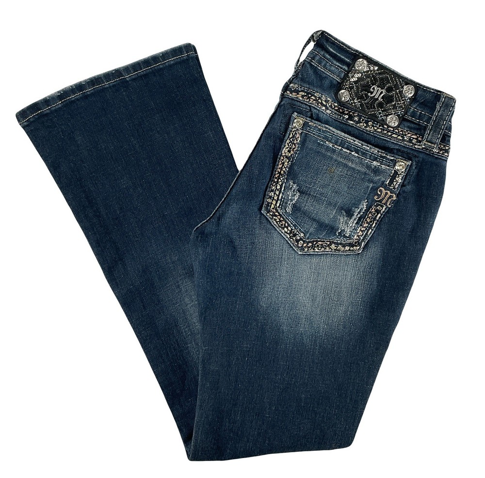 Miss Me Jeans Bootcut Low Rise Rhinestone Rose Gold Stretch 28 x 32 New Defect