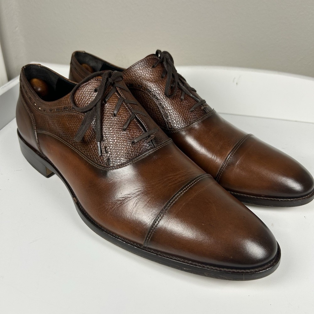 Johnston & Murphy Cognac Fielden Cap Toe Oxford Size 12 Calfskin Leather