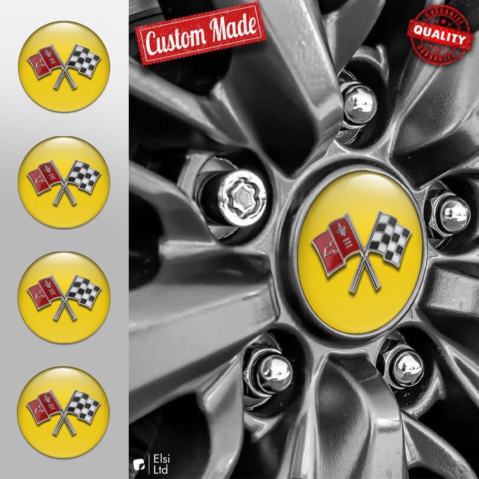 Custom Corvette Wheel Cap Decals | 4-Piece Set | High-Quality Rim Emblem Stickers  
