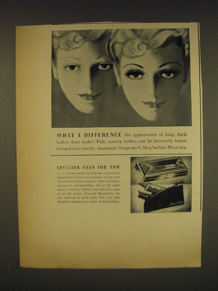 Vintage 1937 Maybelline Mascara Ad - See the Dramatic Difference