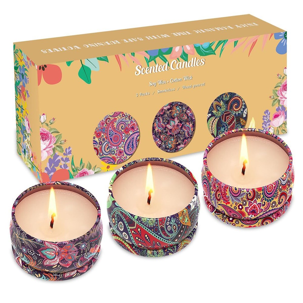 3 Pack Strong Scented Candles in Lavender Vanilla & Rose 2.5 Oz 100% Soy Wax for Home
