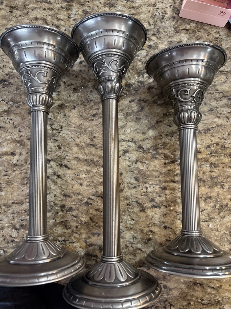 Partylite Set Of 3 Candle Holders 10.5, 12, And 13.5 Inches Tall Silver