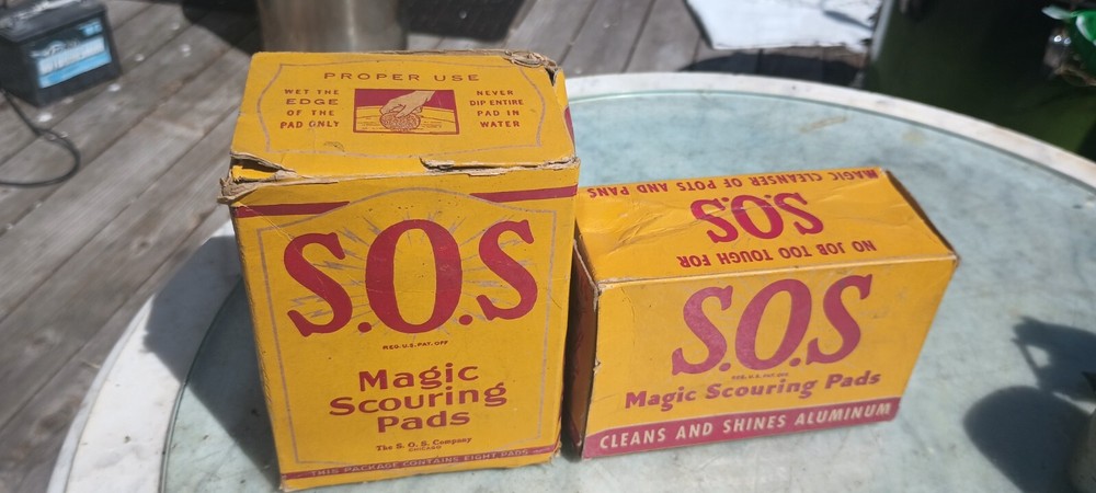 2 Vintage Boxes Of SOS Steel Wool Magic Scouring Pads Full Genuine Boxes