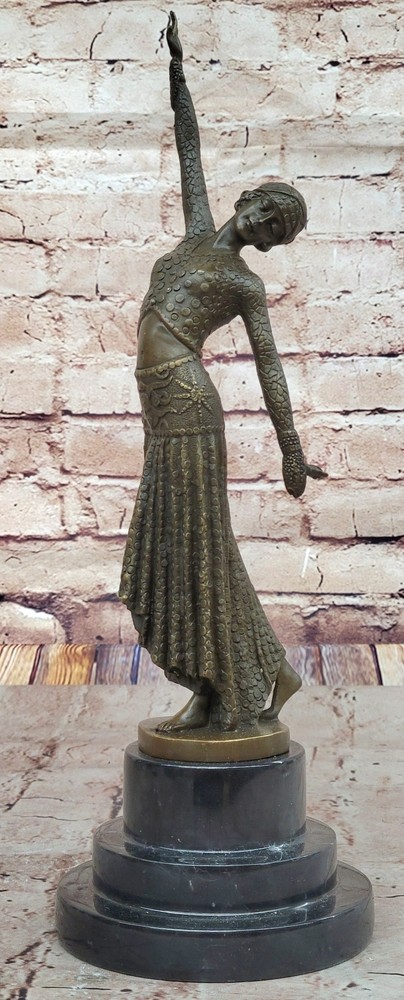 Large Art Nouveau Deco bronze flapper girl statue signed D.H. Chiparus gift