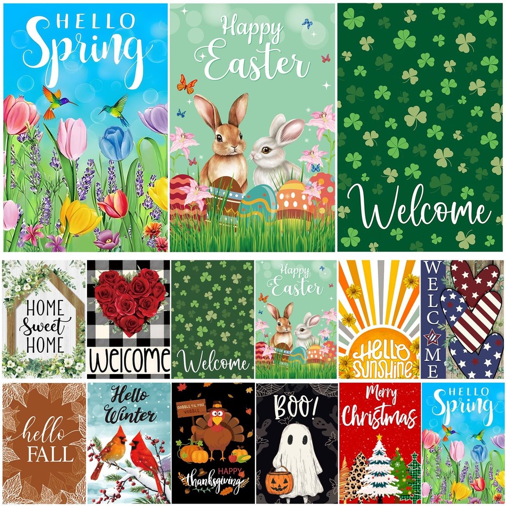 Seasonal Garden Flags Set of 12 Double Sided 12x18 Inch-image