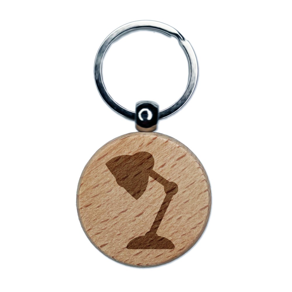 Desk Lamp Engraved Wood Round Keychain Tag Charm