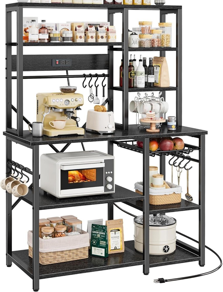 Modern Kitchen Baker's Rack with 2 AC Outlets & 10 Storage Cubes - Easy Assembly