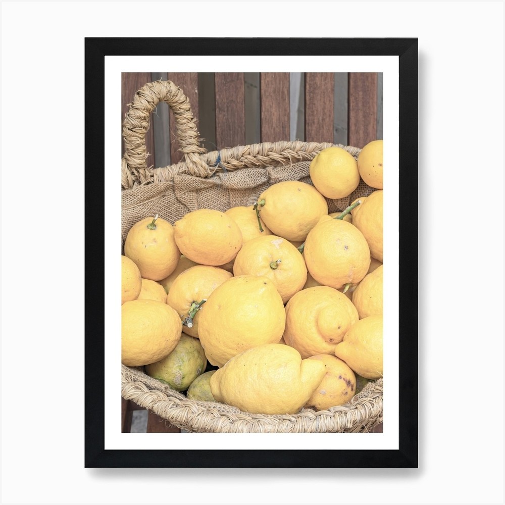 Lemons In A Basket Art Print Framed Wall Art Poster Canvas Print Picture