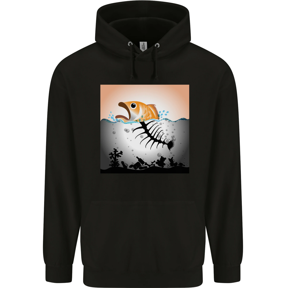 Fish Pollution Climate Change Environment Mens 80% Cotton Hoodie