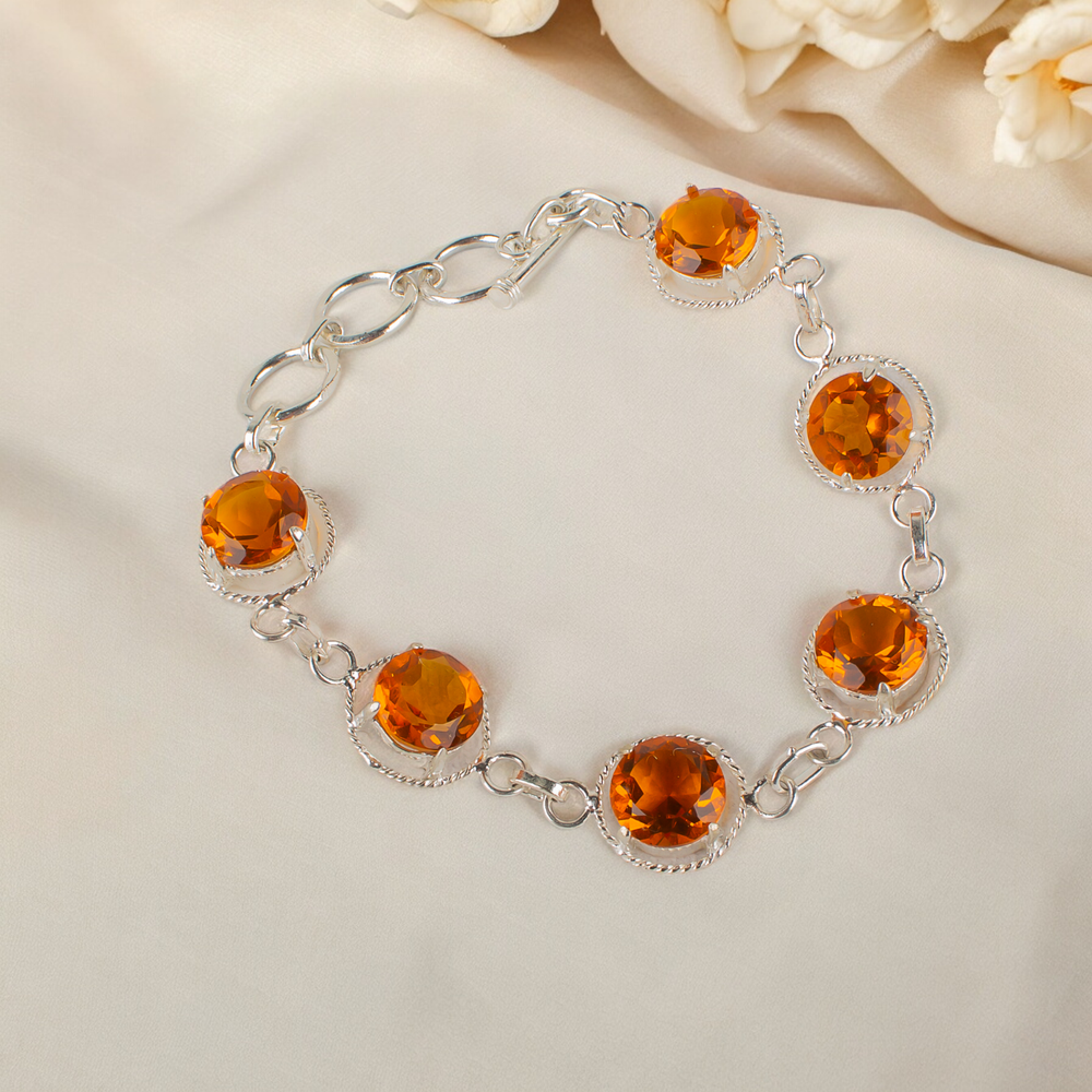 Natural Citrine Sterling Silver Bracelet for Women 925 Elegant Jewelry