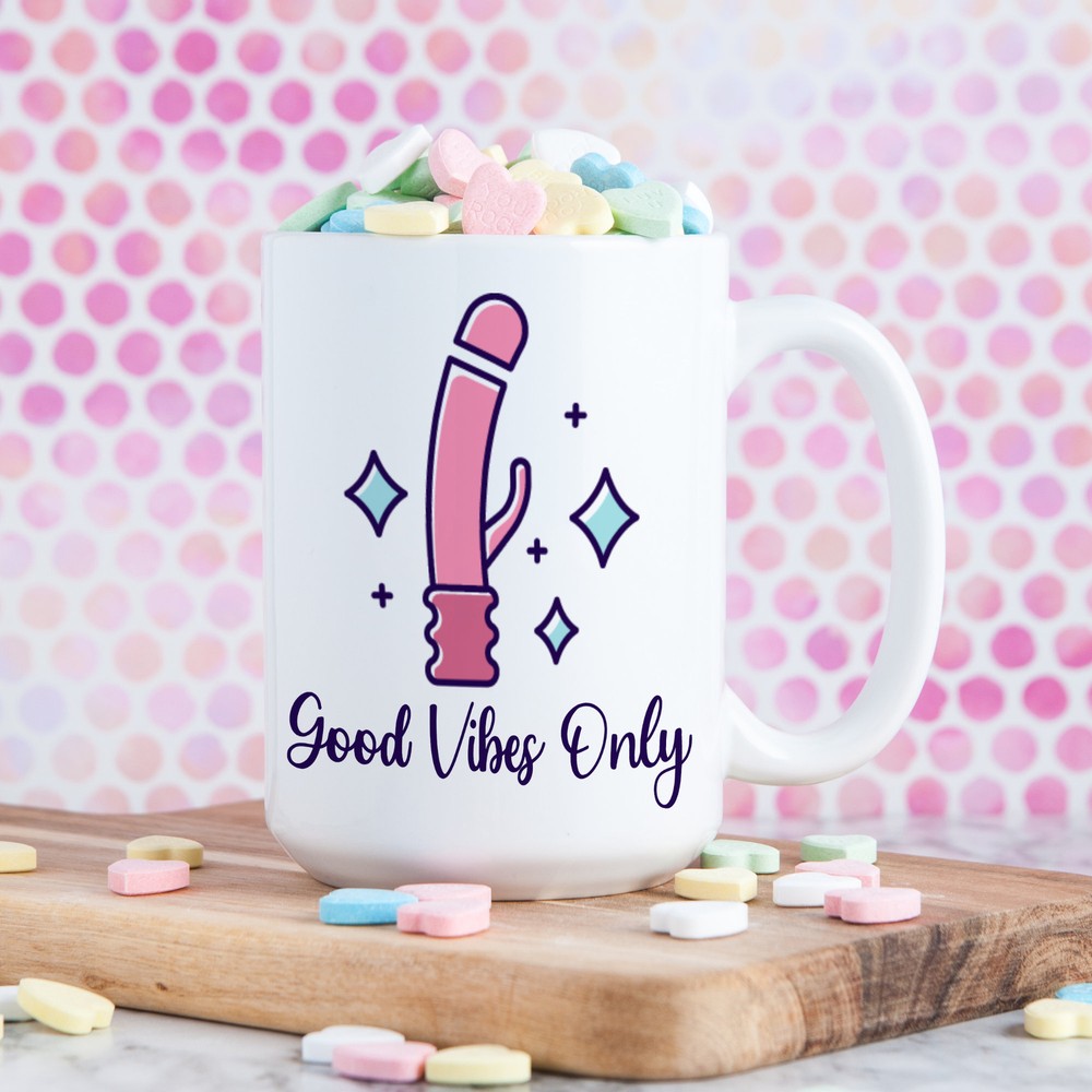 Good Vibes Only White Ceramic Vibrator Mug Coffee Tea Cup Fun Gag Gift