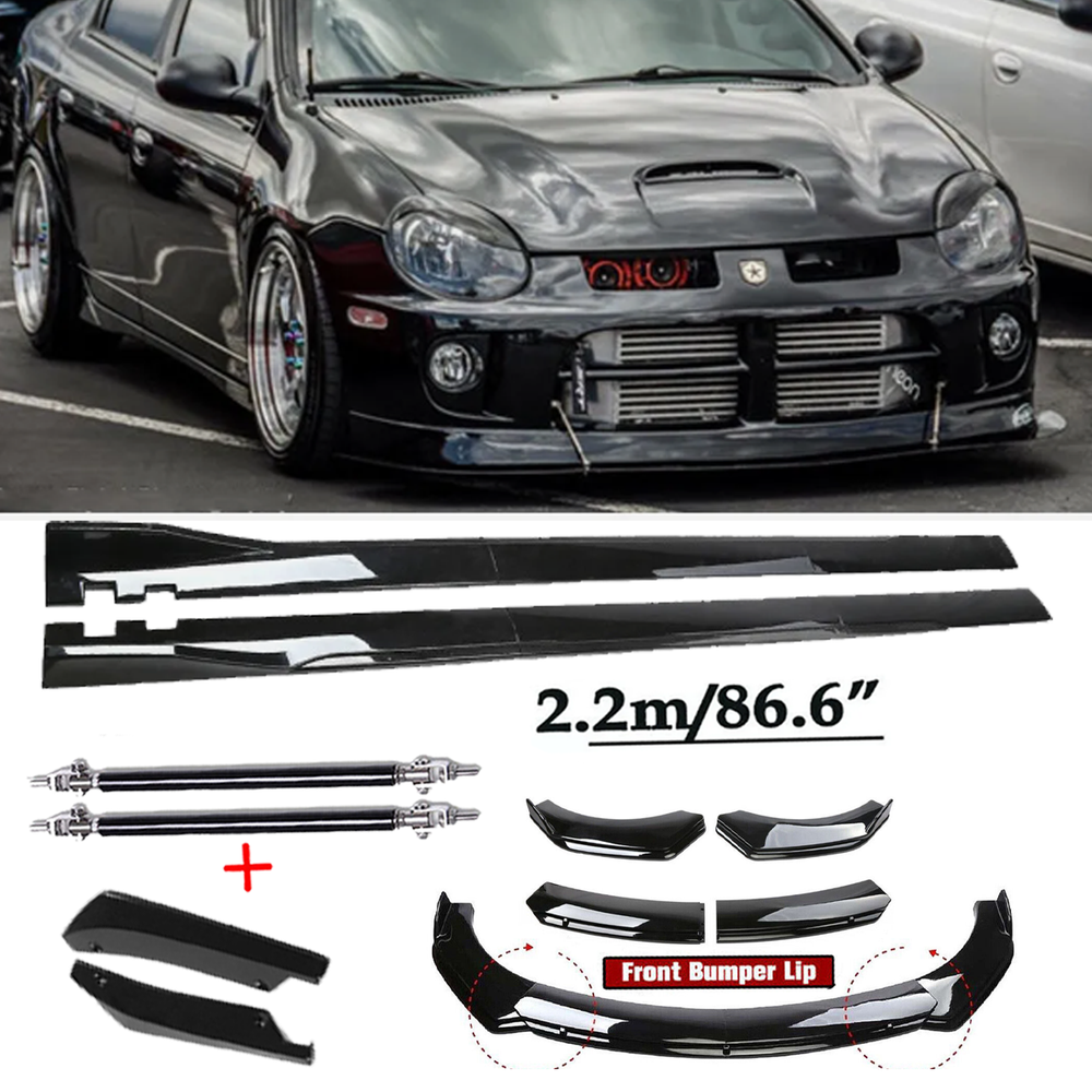 Front Bumper Spoiler Body Kit /Side Skirt For Dodge Neon SRT4 Glossy Black