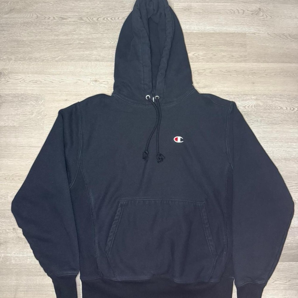 CHAMPION Reverse Weave Logo Jumper Fleece Pullover Hoodies Men's Size M Black