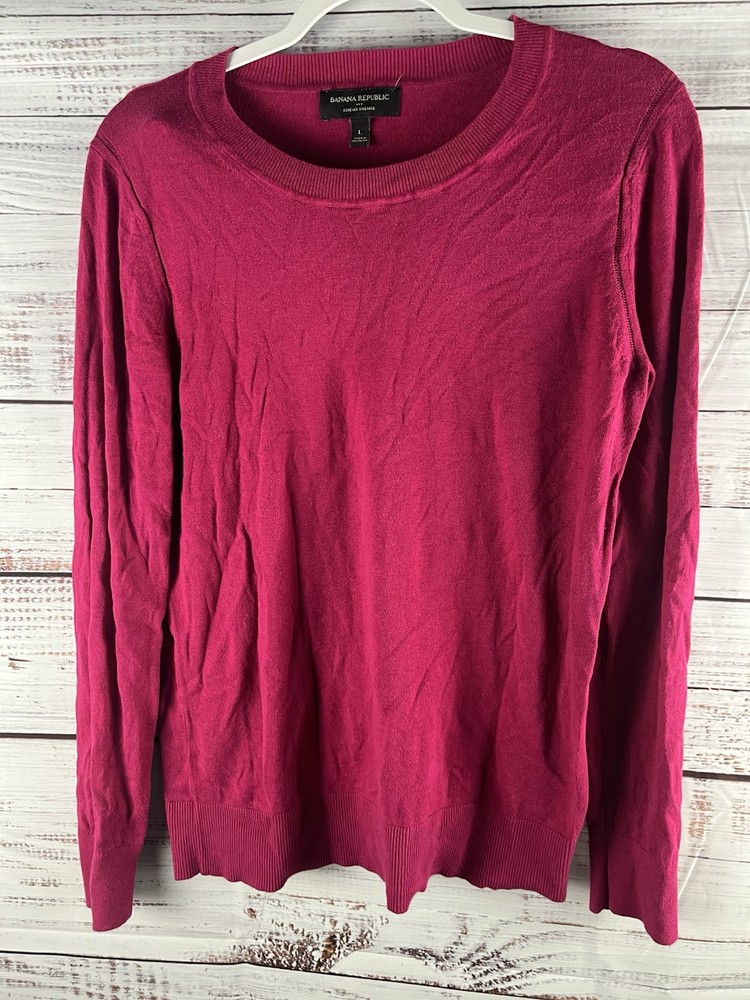 Banana Republic Womens Solid Purple Cotton Blend Forever Sweater Long Sleeve